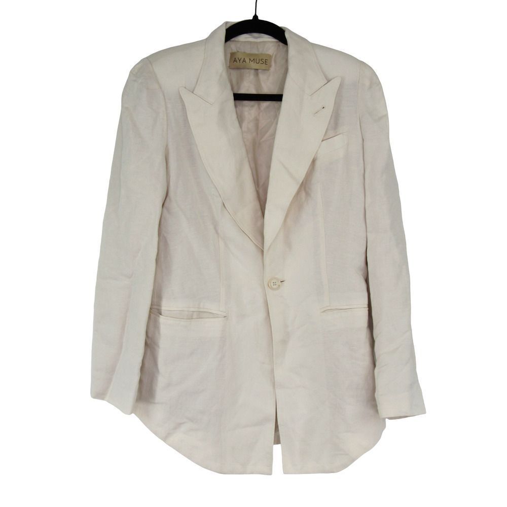 Aya Muse Linen Rayon Blend One Button Blazer in Tan Cream SZ L